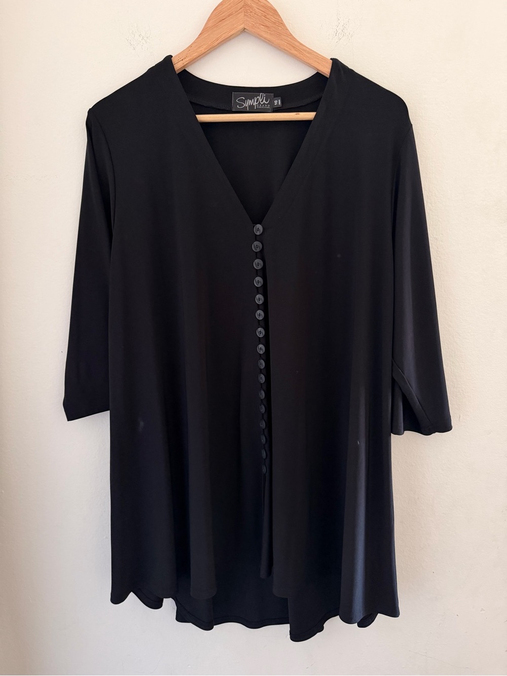 Sympli Grand Twist Front Under Vest Black Matte Jersey Tunic Top 1G Demi Plus